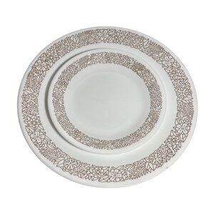 Vintage Corelle Woodland Brown Floral Pattern Dinner & Salad Plate Set